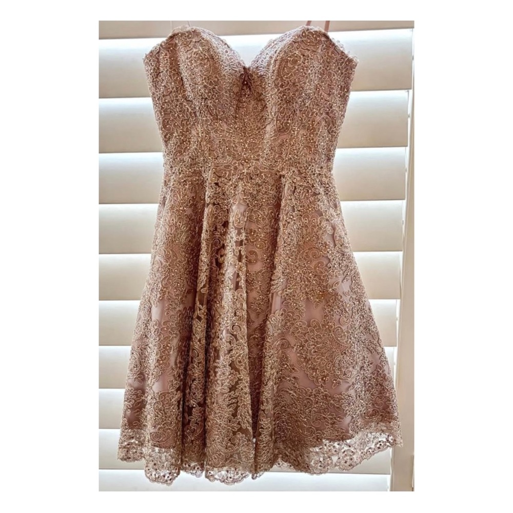Camille La Vie rose gold Strapless Fit and Flare Mini Dress